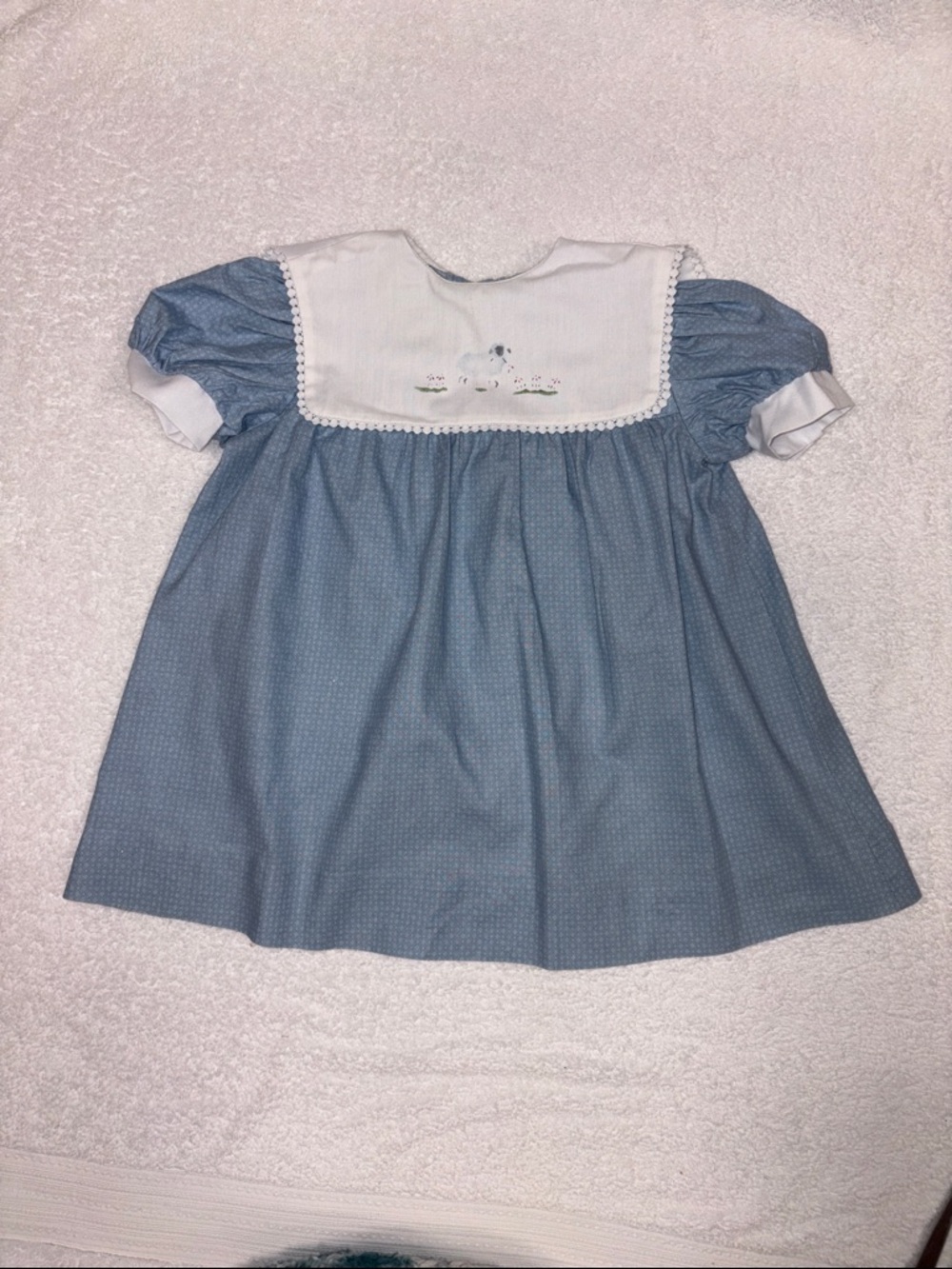 Gingersnips ltd boutique Classic Blue Baby Dress White Yoke sheep Easter retro 3